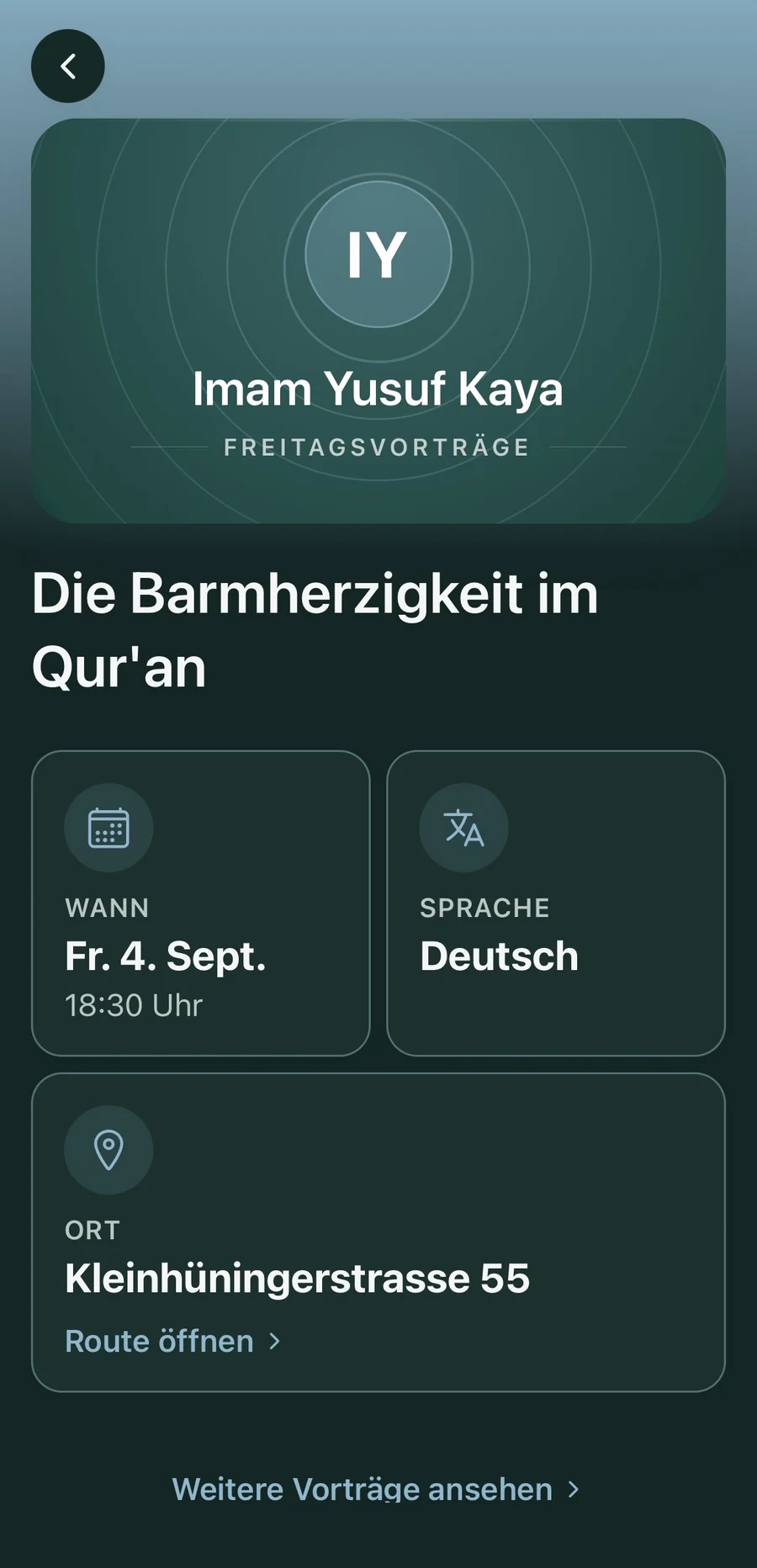 Vortrag mit Referent, Sprache und Ort